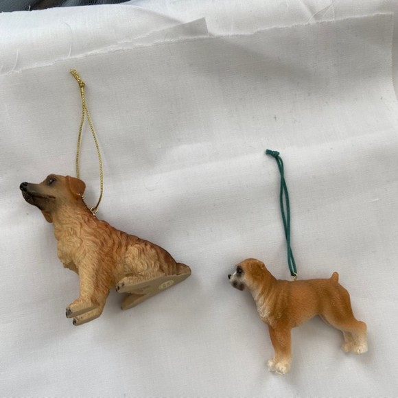 VINTAGE DOG ORNAMENTS Set of Two Dogs Labrador Boxer Dogs Christmas Hanging - Picture 6 of 10
